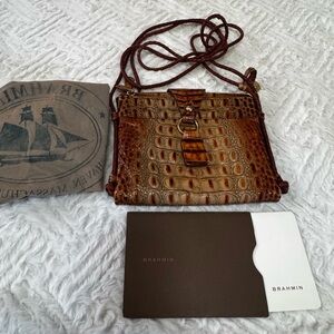 Brahmin Croc Embossed Leather Crossbody Bag Brown w/ Dust Bag